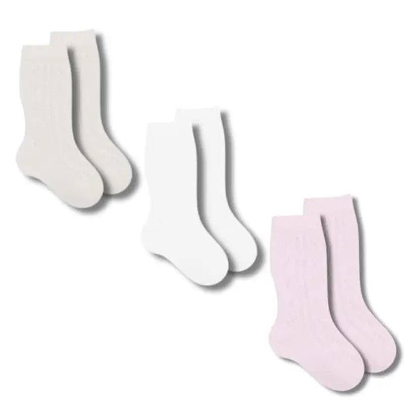 Coccoli | 3 Paia di Calzini Lunghi Neonato in Cotone Elasticizzato con Motivo Traforato a Tinta Unita, Made in Italy