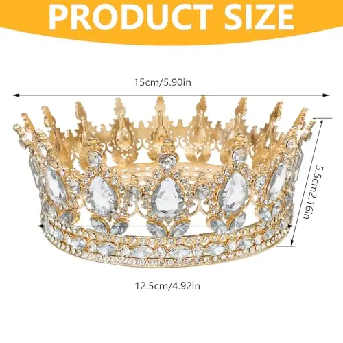 Coco Berming Corona Regina, Diadema da Sposa Scintillante, Tiara Barocca con Cristalli per Matrimoni, Feste Compleanno miniatura 2