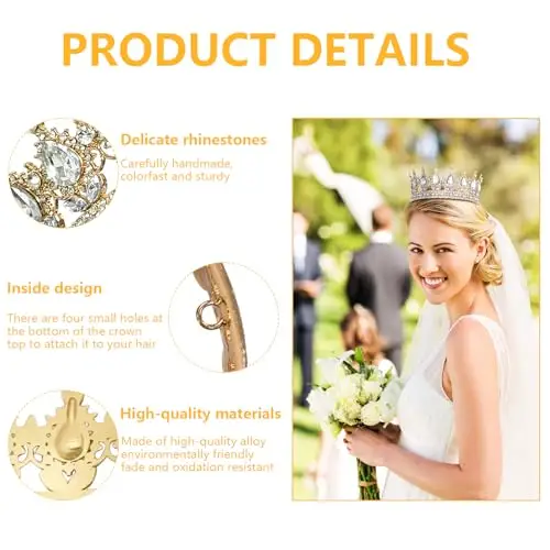 Coco Berming Corona Regina, Diadema da Sposa Scintillante, Tiara Barocca con Cristalli per Matrimoni, Feste Compleanno miniatura 3