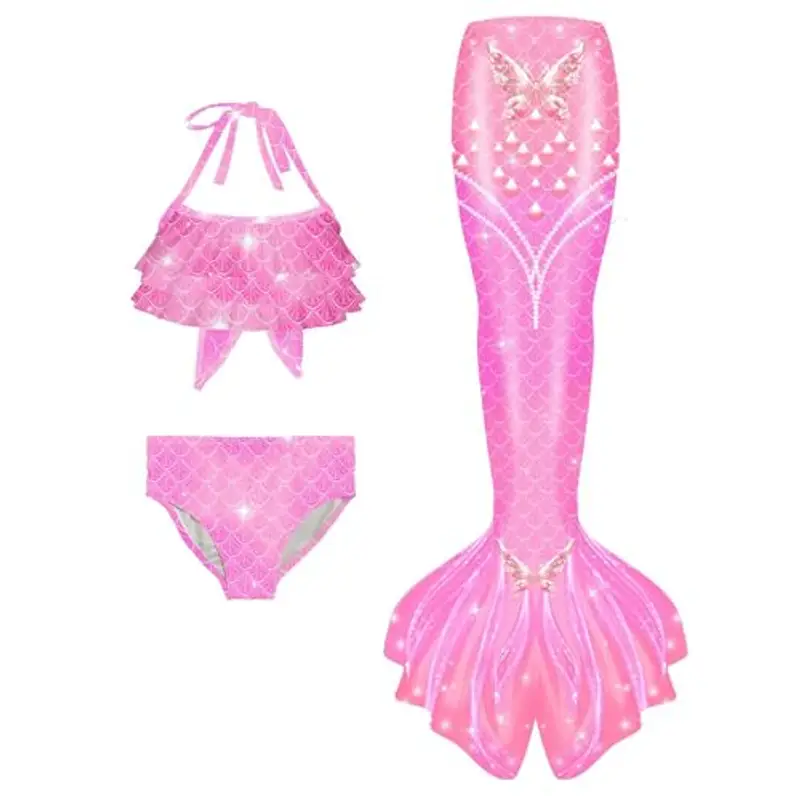 Coda Colorata Ragazza con Bikini Cosplay Costume da Bagno per Bambini Costume da Bagno Estivo Tre Pezzi per Regalo di Compleanno Ragazza Sirene Bikini Bambina per 4-13 Anni