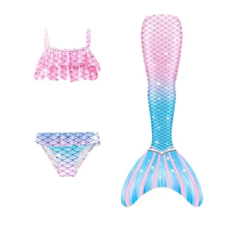 Coda Colorata Ragazza con Bikini Cosplay Costume da Bagno per Bambini Costume da Bagno Estivo Tre Pezzi per Regalo di Compleanno Ragazza Sirene Bikini Bambina per 4-13 Anni