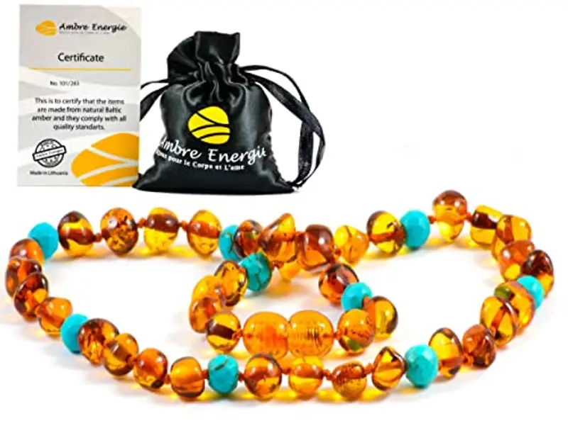 Collana Ambra Naturale - Massima qualità Certificata Vera Ambra del Baltico/Lunghezza 33 cm. / 100 Giorni Garanzia di Rimborso (Honey)