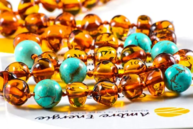 Collana Ambra Naturale - Massima qualità Certificata Vera Ambra del Baltico/Lunghezza 33 cm. / 100 Giorni Garanzia di Rimborso (Honey) miniatura 2