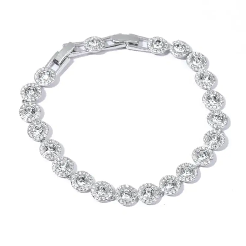 Collana angelica - Collane di cristallo in oro 18 carati, collana delicata di gioielli in oro, cristallo trasparente per donne, matrimonio, festa, matrimonio, San Valentino (Braccialetto, Oro Bianco)