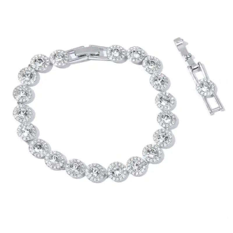 Collana angelica - Collane di cristallo in oro 18 carati, collana delicata di gioielli in oro, cristallo trasparente per donne, matrimonio, festa, matrimonio, San Valentino (Braccialetto, Oro Bianco) miniatura 2