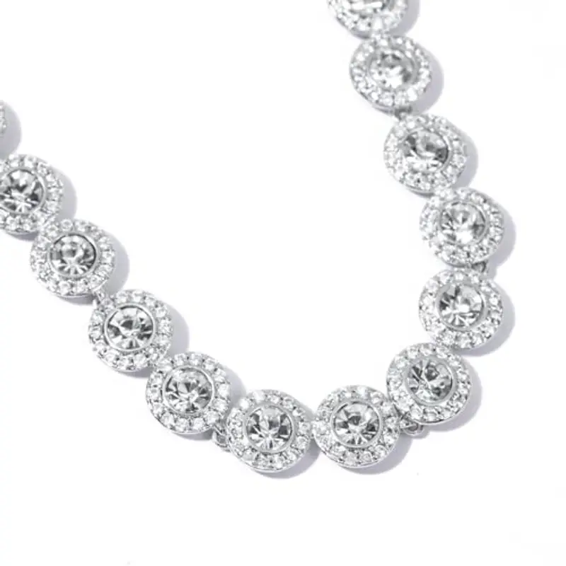 Collana angelica - Collane di cristallo in oro 18 carati, collana delicata di gioielli in oro, cristallo trasparente per donne, matrimonio, festa, matrimonio, San Valentino (Braccialetto, Oro Bianco) miniatura 3