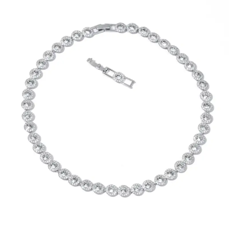 Collana angelica - Collane di cristallo in oro 18 carati, collana delicata di gioielli in oro, cristallo trasparente per donne, matrimonio, festa, matrimonio, San Valentino (Collana, Oro Bianco)