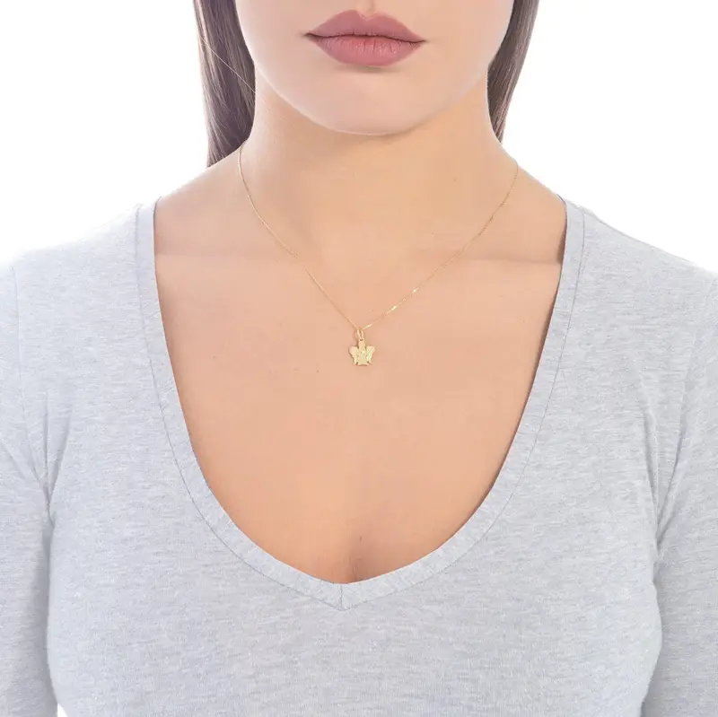 Collana Con Angelo In Oro Giallo e Diamante - Piccola