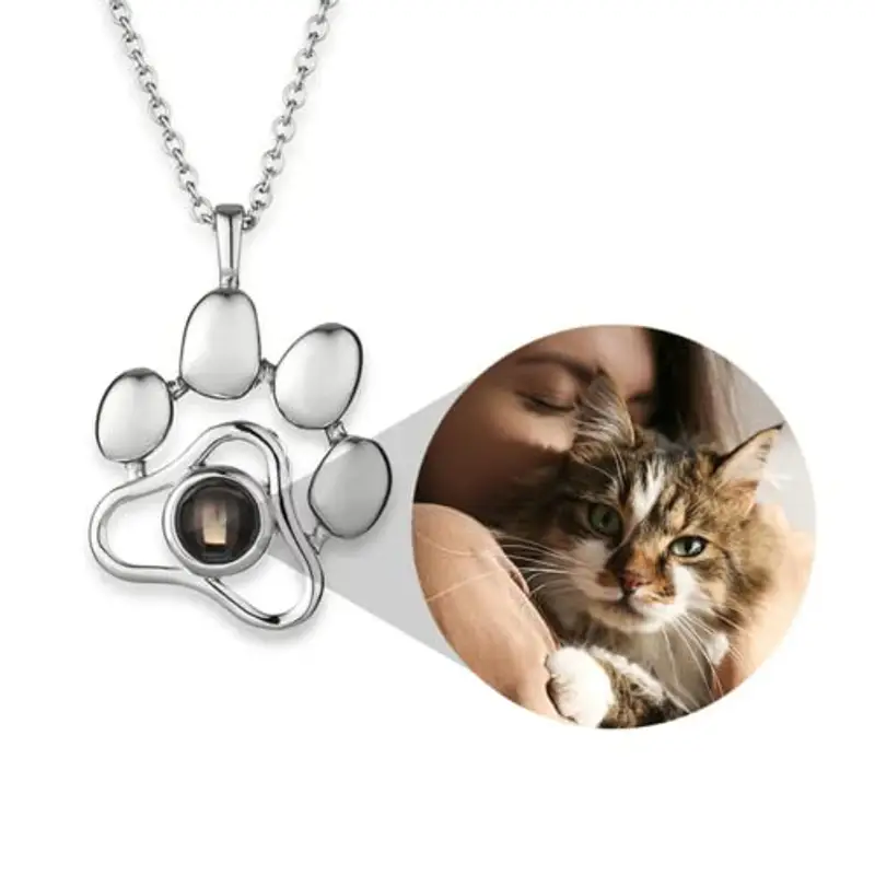 Collana con proiezione di immagini personalizzata, collana con stampa di zampa di cane e zampa di gatto, simpatica
