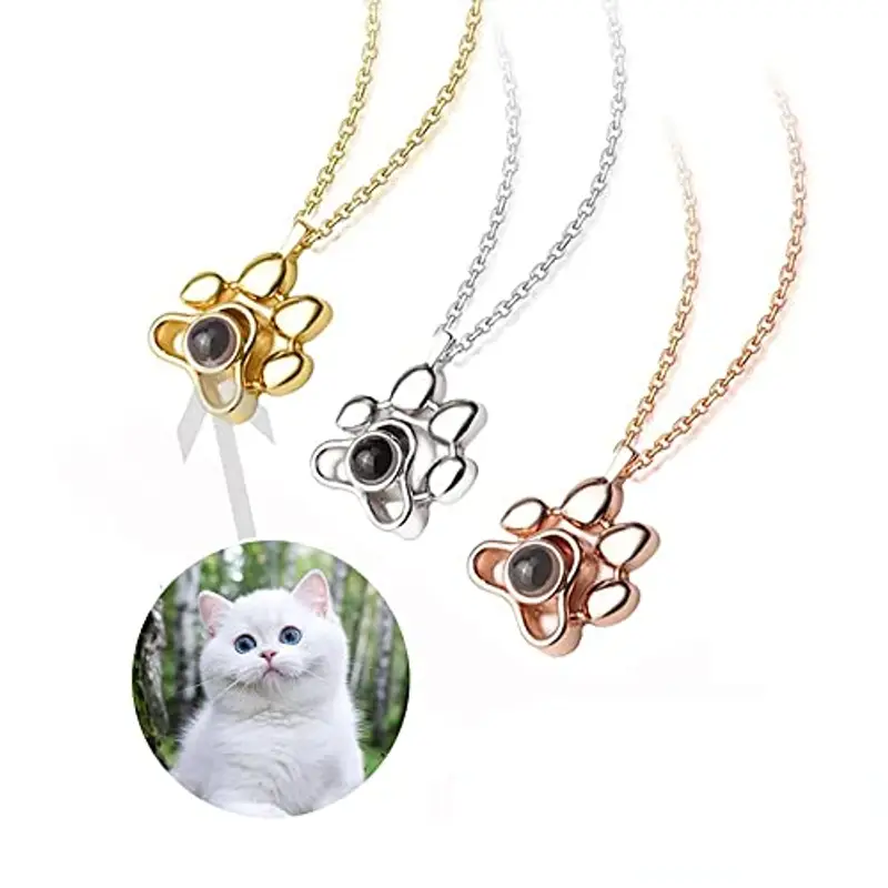 Collana con proiezione di immagini personalizzata, collana con stampa di zampa di cane e zampa di gatto, simpatica miniatura 2