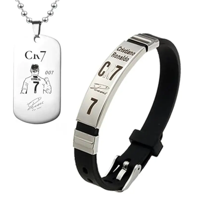 Collana da calcio, da ragazzo, collana per ragazzi, collana numero 7, collana per bambini, collana da calcio, calcio per gli appassionati di palla, regalo (collana+braccialetto)