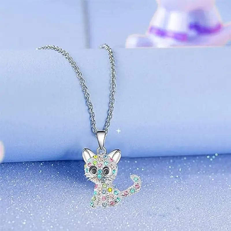 Collana di Gattini-Collana Bambina, Collana di Cristallo, Ciondolo di Ragazza Carina in Lega, Regalo di Festa per Ragazza, Regalo per Bambini, Regalo di San Valentino miniatura 3