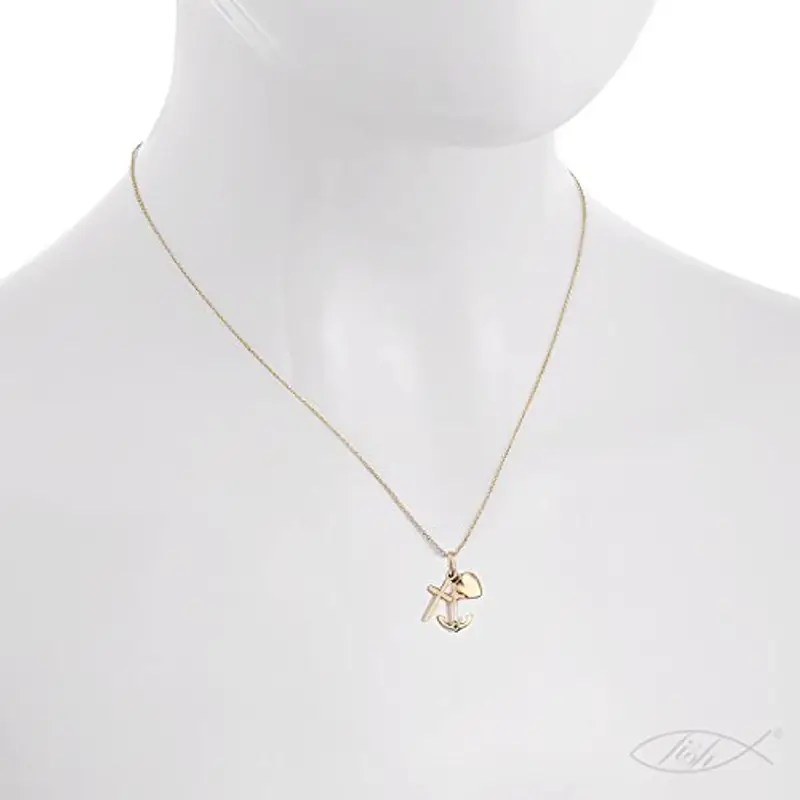 Collana In Oro Con Ciondolo Ancor Cuore Croce Lunghezza Regolabile Confezione Regalo miniatura 2