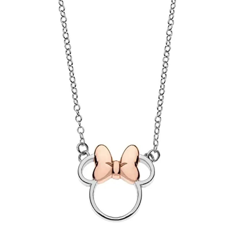 Collana per Bambine in Argento, con Ciondolo raffigurante Minnie o Mickey Mouse, Rosa o Conchiglia, Impreziosito con Zirconia - Minnie 3