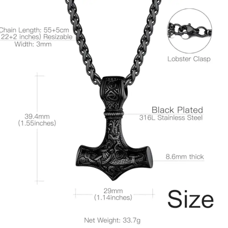 Collana Uomo, Collana Martello Thor, Vichinga Mjolnir Ciondolo, Collana Uomo Martello di Thor, Collana Acciaio miniatura 2