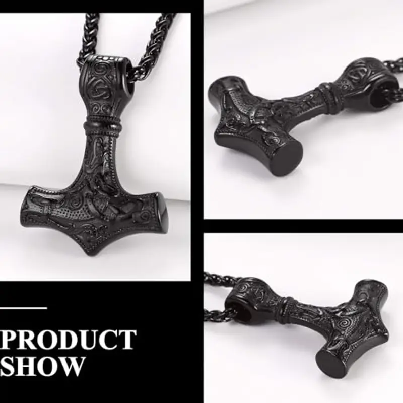Collana Uomo, Collana Martello Thor, Vichinga Mjolnir Ciondolo, Collana Uomo Martello di Thor, Collana Acciaio miniatura 3