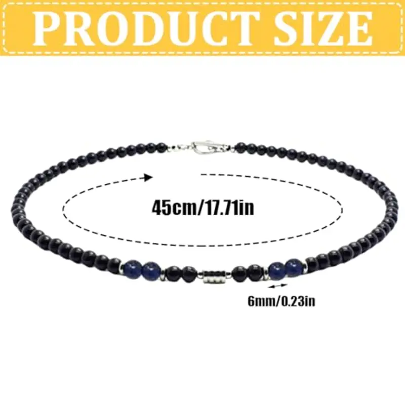 Collana Uomo, Collana Uomo in Pietre Naturali con 6 mm Perle di Ossidiana Nera e lapislazzuli 6 mm - Gioiello Maschile Elegante, Ideale per Lui miniatura 2