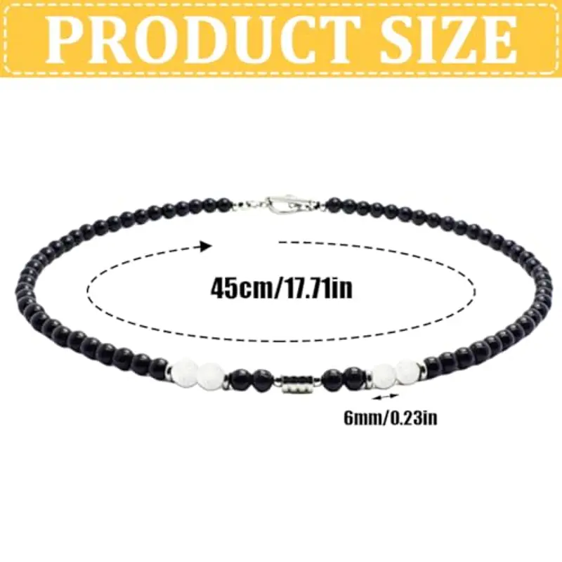 Collana Uomo, Collana Uomo in Pietre Naturali con 6 mm Perle di Ossidiana Nera e Turchese bianco 6 mm - Gioiello Maschile Elegante, Ideale per Lui miniatura 2