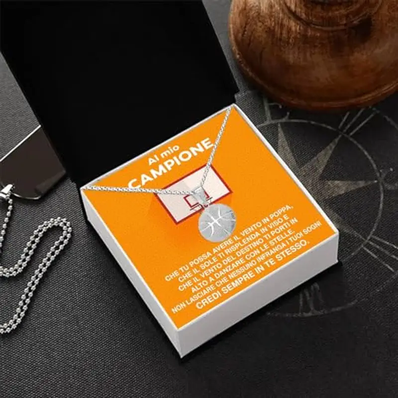 Collana Uomo Ragazzo Sportivo Basket Idee Regali per lui Bambino Sport Cindolo di Basket - Cofanetto con DEDICA incluso (Basketball) miniatura 2