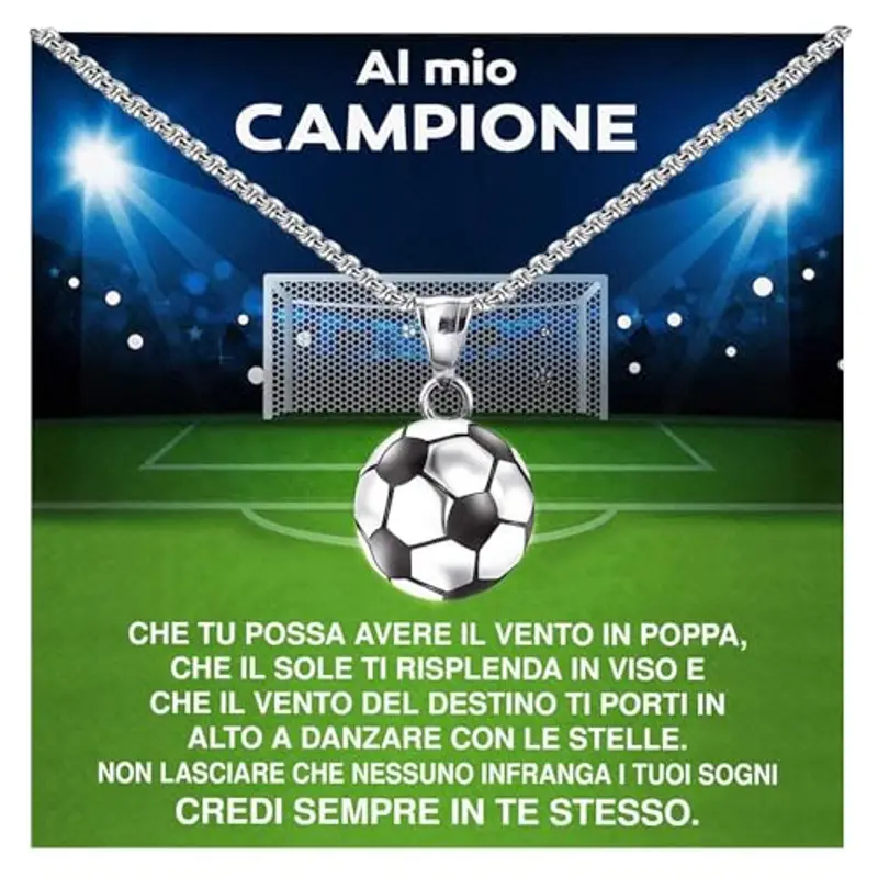 Collana Uomo Ragazzo Sportivo Calcio Idee Regali per lui Bambino Sport Cindolo di Calcio - Cofanetto con DEDICA incluso (Football)