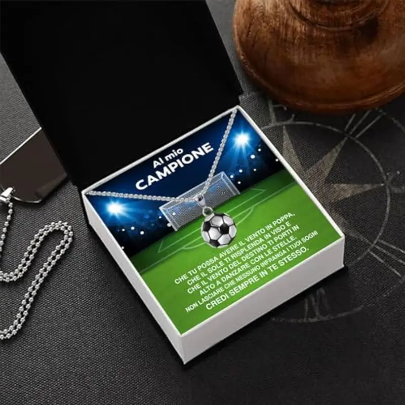 Collana Uomo Ragazzo Sportivo Calcio Idee Regali per lui Bambino Sport Cindolo di Calcio - Cofanetto con DEDICA incluso (Football) miniatura 2