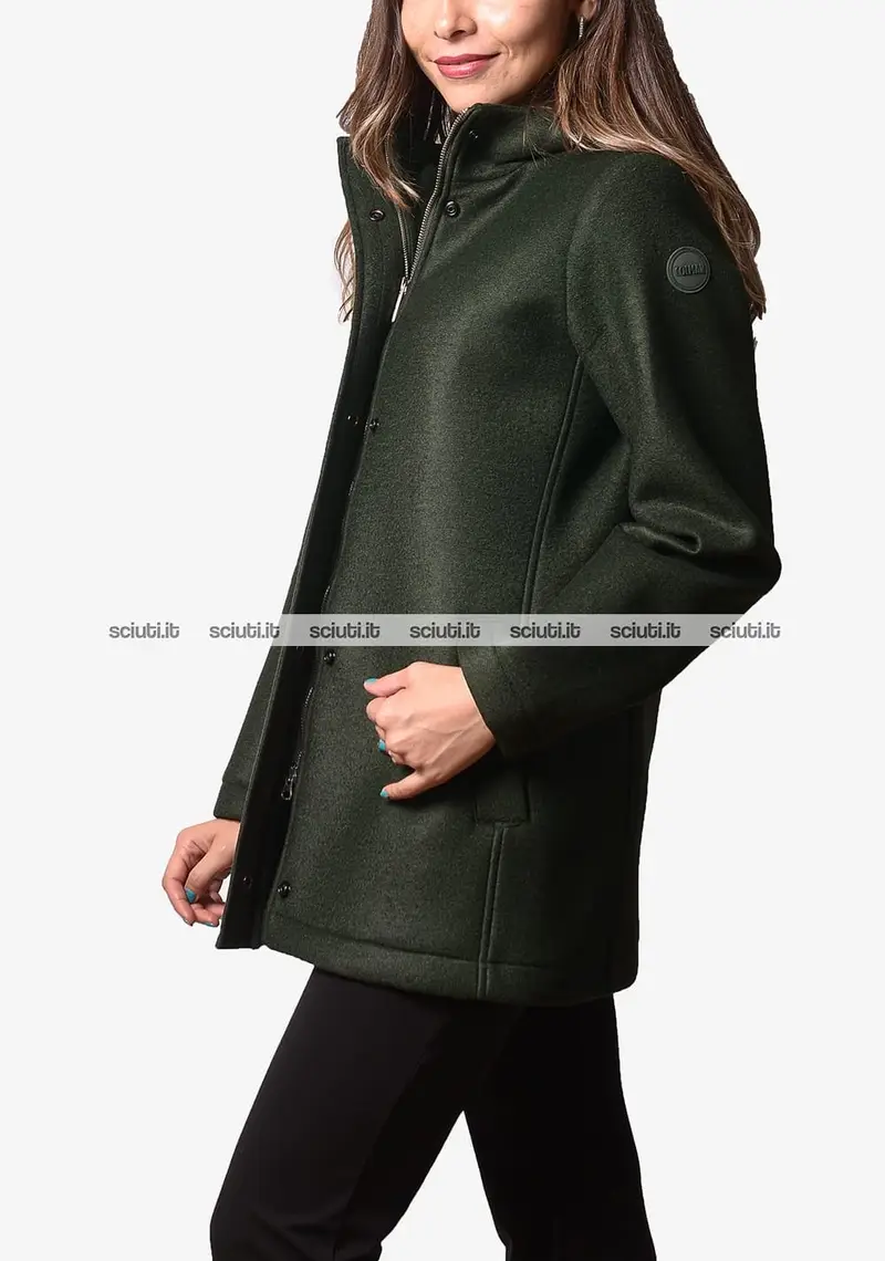 Cappotto Colmar donna verde scuro in panno di lana