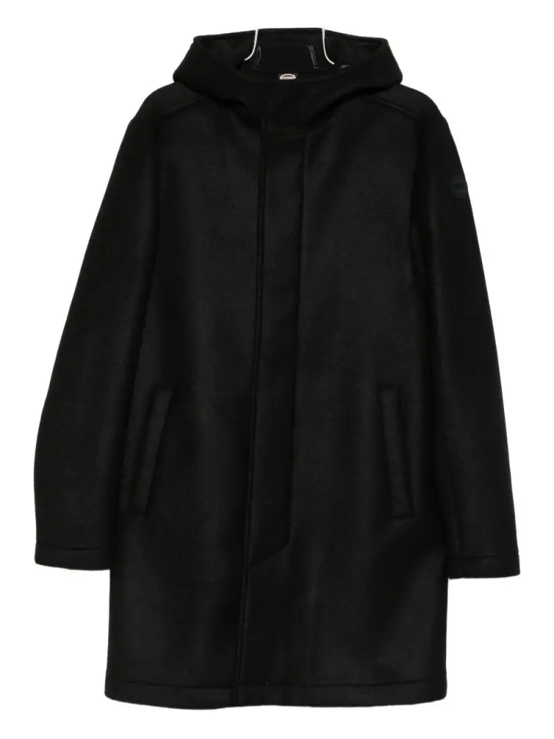 Cappotto nero con cappuccio Chiusura nascosta