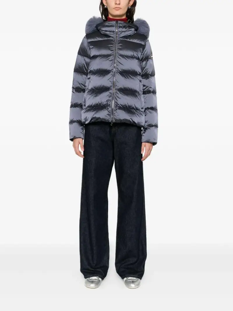 Giacca blu con cappuccio in pelliccia Grigio miniatura 2