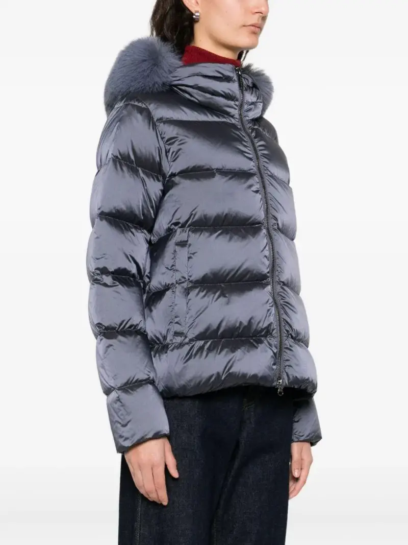 Giacca blu con cappuccio in pelliccia Grigio miniatura 3