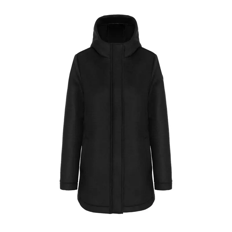 CAPPOTTO CON CAPPUCCIO LANA E NEOPRENE DONNA Nero