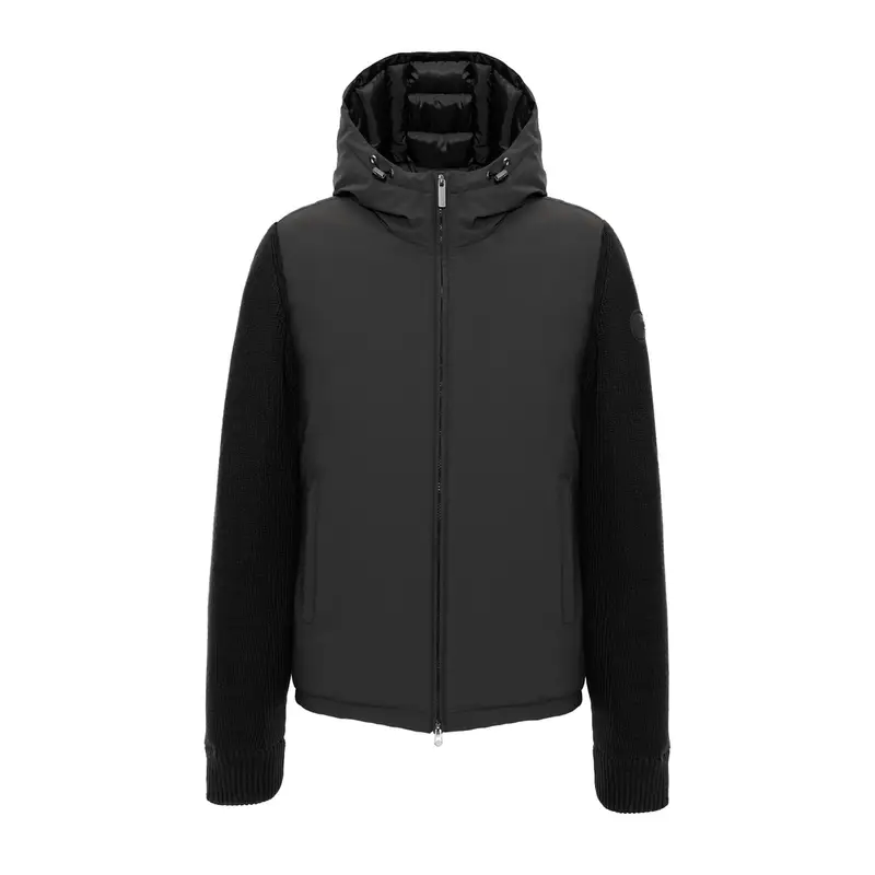 GIACCA CON CAPPUCCIO BIMATERILE IN OVATTA Nero