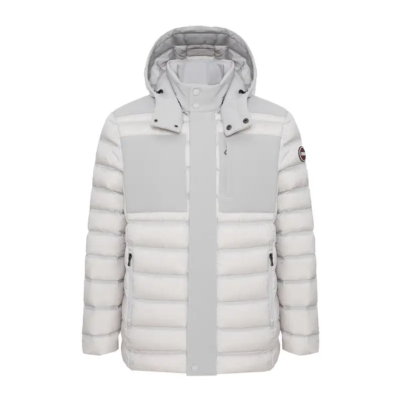 PIUMINO BI-MATERIALE CON CAPPUCCIO STACCABILE Bianco