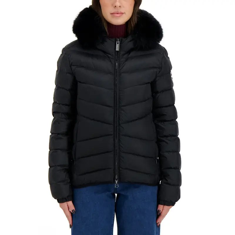 PIUMINO CON CAPPUCCIO E PELLICCIA RECYCLED DONNA