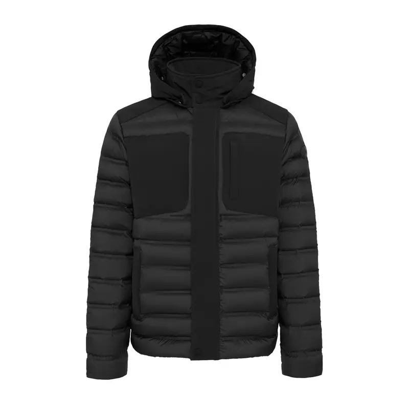 PIUMINO CON CAPPUCCIO STACCABILE INSERTI IN SCUBA Nero