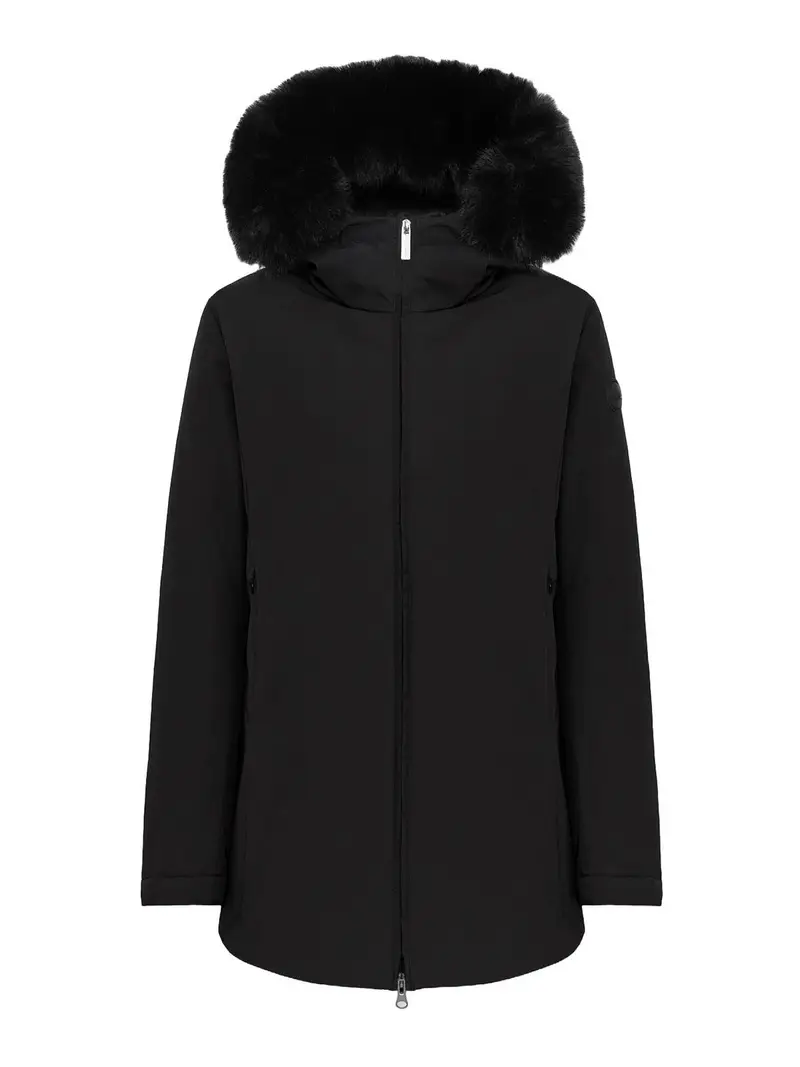 Piumino Impermeabile Con Pelliccia Nero