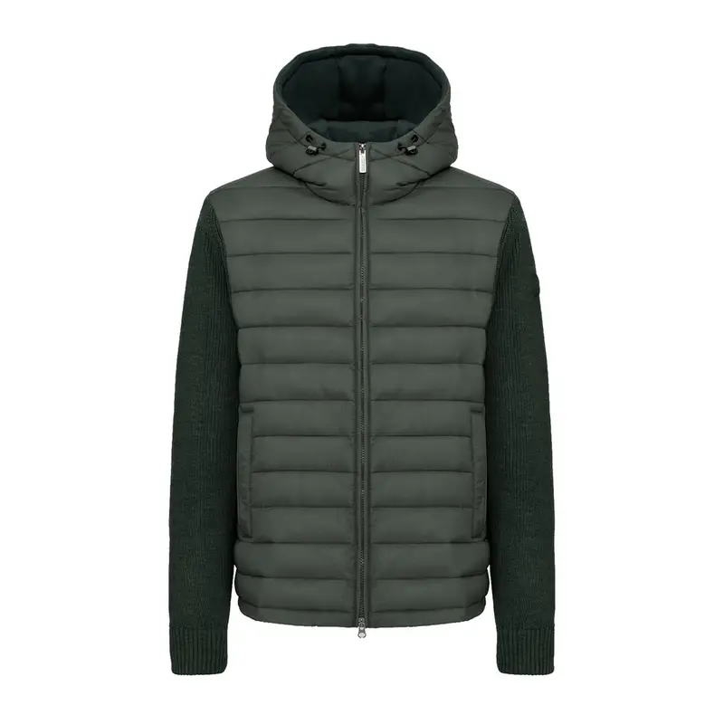 PIUMINO LEGGERO CON CAPPUCCIO TRIMATERIALE Verde