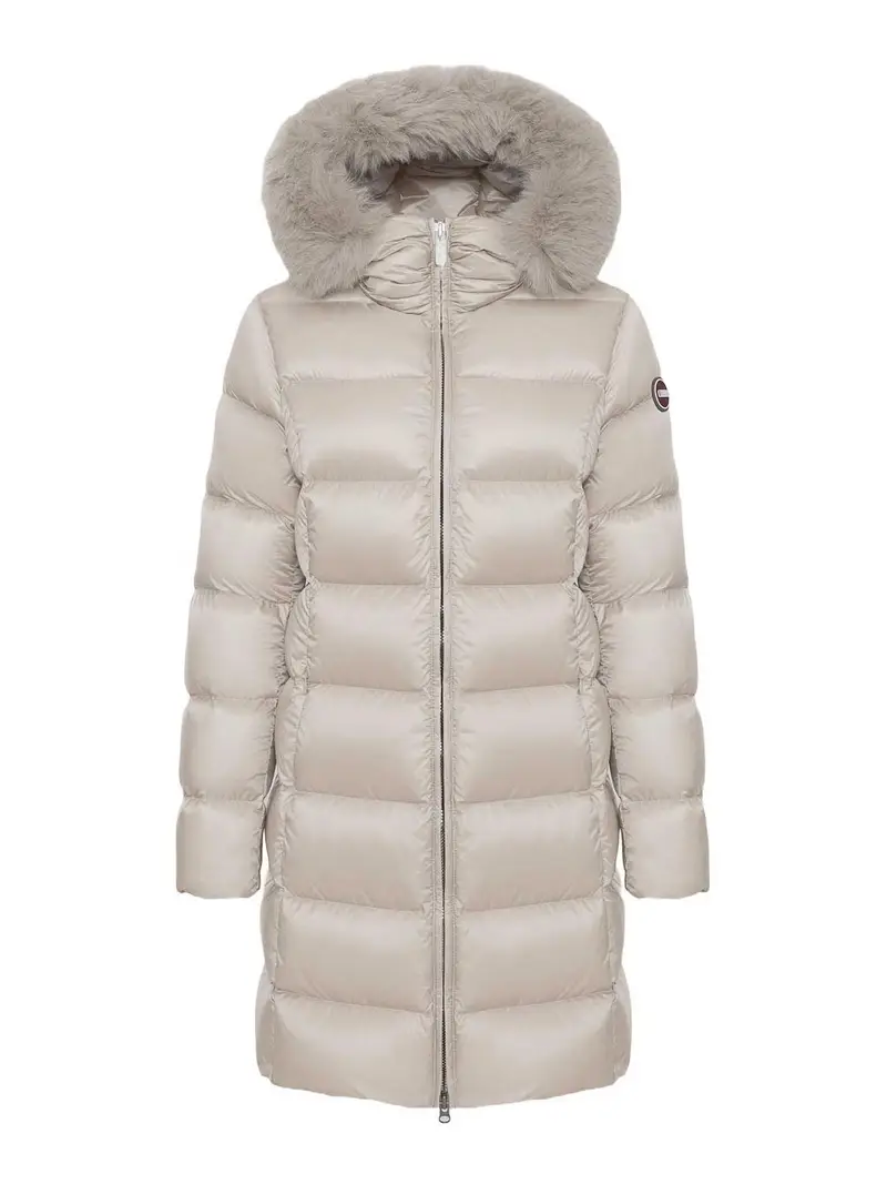 Piumino Lungo Con Pelliccia Sintetica Blu