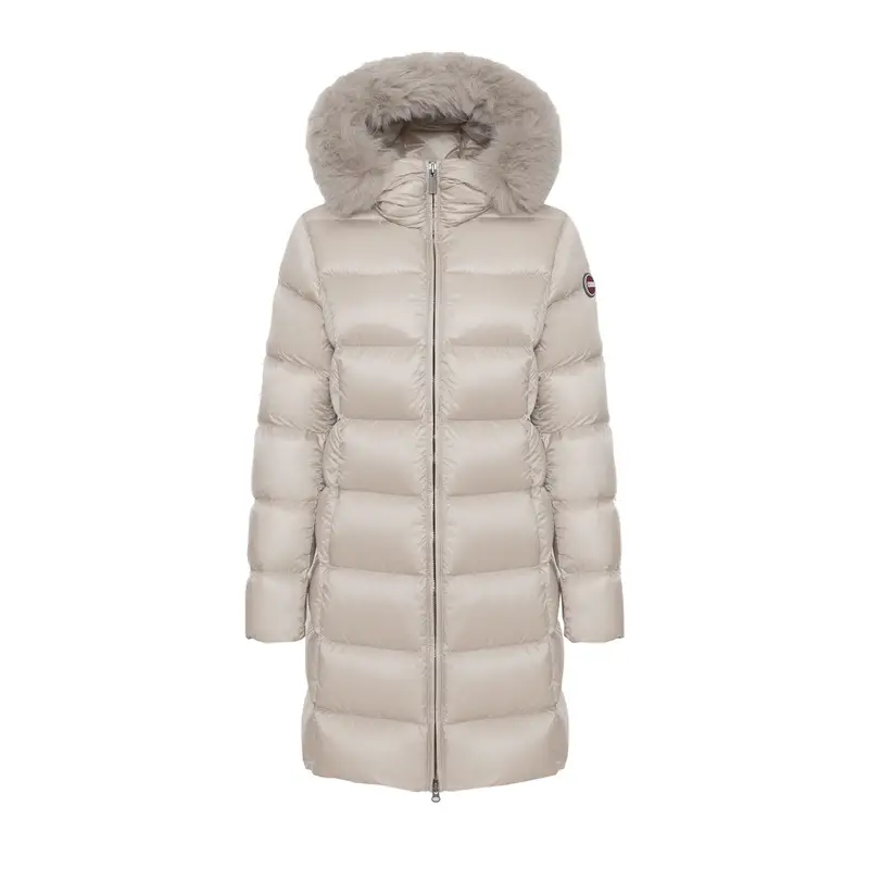 PIUMINO LUNGO RECYCLED CON CAPPUCCIO E PELLICCIA DONNA