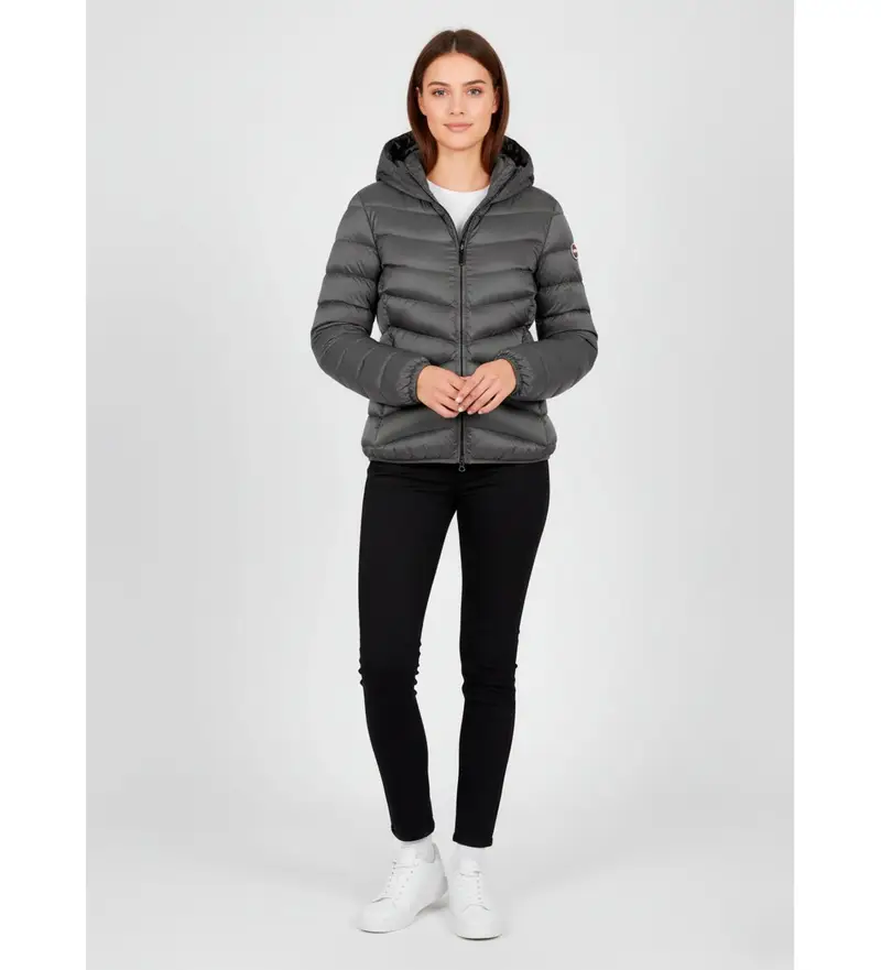 per donna 2219E Piumino imbottito con pelliccia sintetica grigia (40), Casual, Grigio, Polister riciclato Naturale