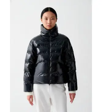 per donna 2269 Piumino lucido con collo alto nero (46), Casual, Poliamide