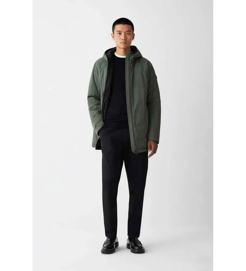 per uomo. 1129 Giacca lunga elastica verde (46), Casual, Poliestere