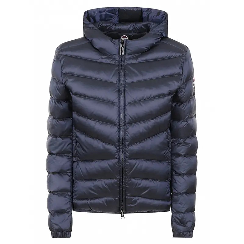 piumino donna blu trapuntato con cappuccio