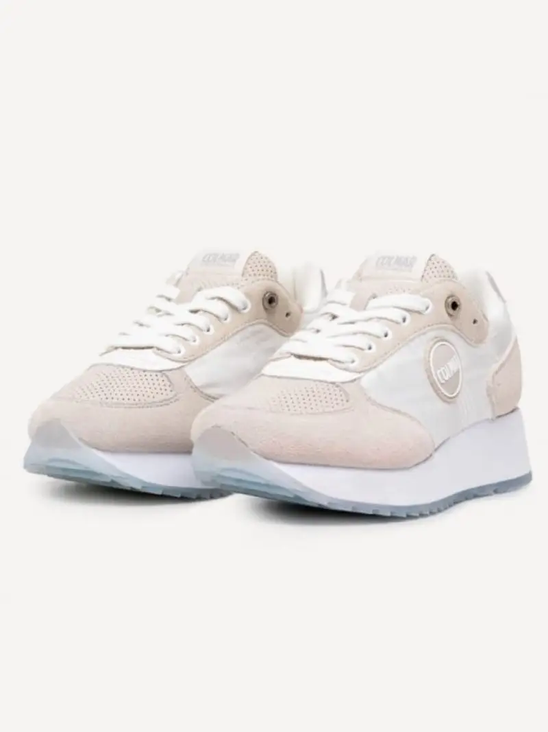 Colmar scarpe bianche donna in tessuto con dettagli beige logo sul lato miniatura 3