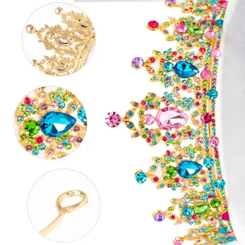 Colorato Strass Tiara di cristallo per ragazze Sposa donne Fascia corona principessa Accessori per capelli per la festa miniatura 3
