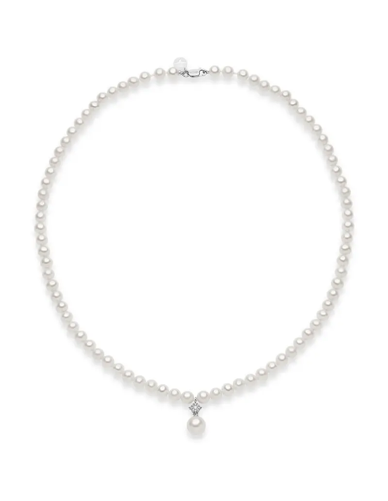 Collana COMETE GIOIELLI in oro bianco 18Kt filo di perle e diamanti FWQ 336