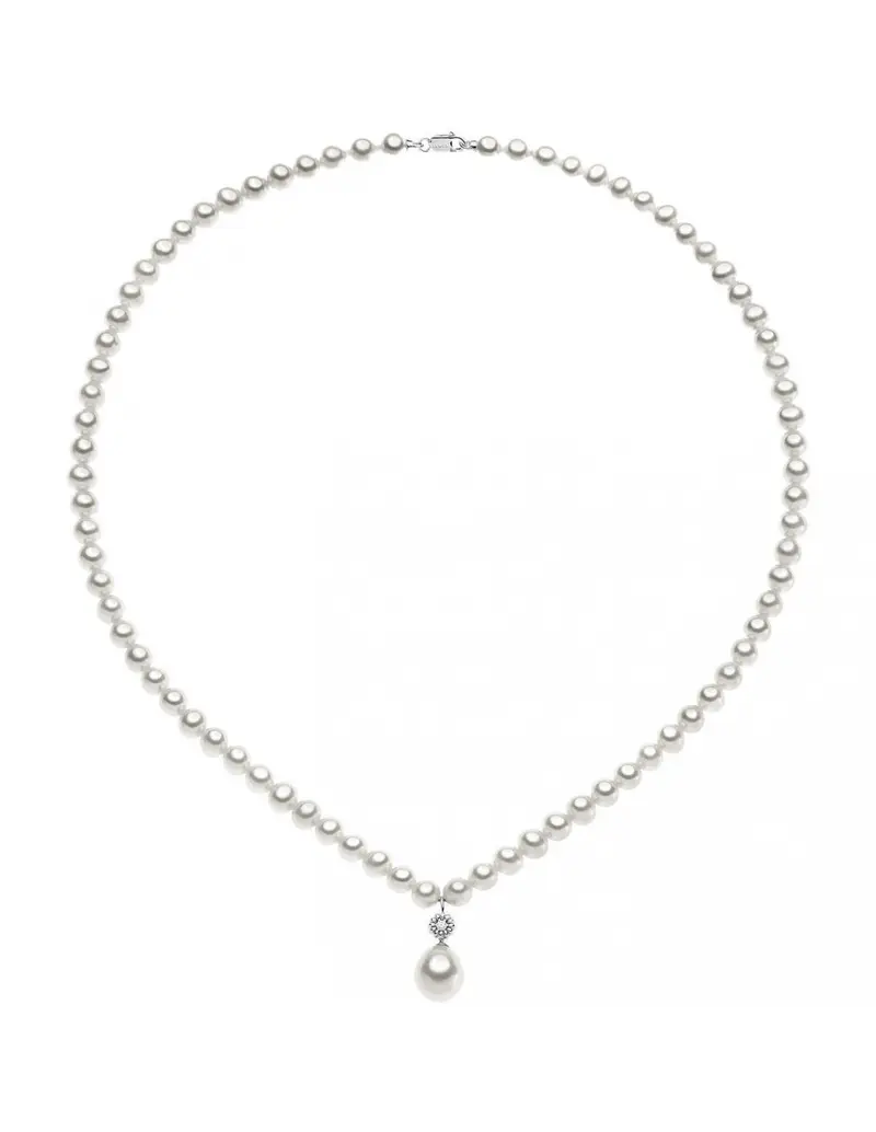Collana COMETE GIOIELLI in oro bianco filo perle con perla centrale e diamanti FWQ 198