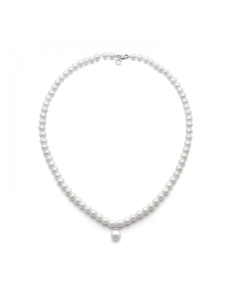 Collana COMETE GIOIELLI in oro bianco filo perle con perla centrale e diamanti FWQ 376