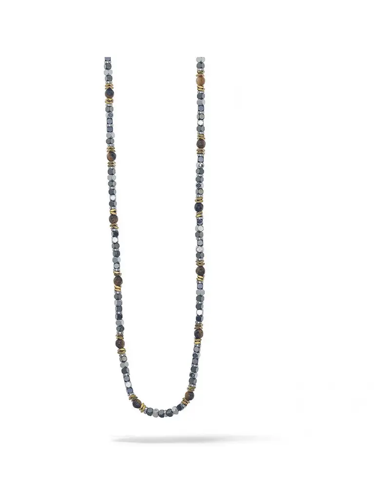 Collana COMETE GIOIELLI Uomo UGL 736 in acciaio con ematite nera e oro e occhio di tigre
