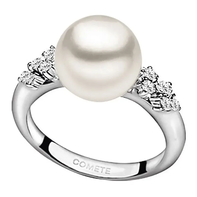 Anello In Oro Bianco Con Diamanti E Perla - Comete Gioielli