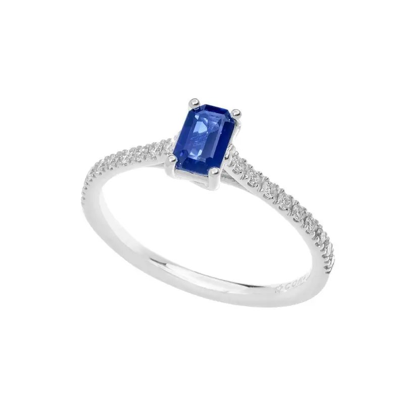 Anello In Oro Con Diamanti E Zaffiro Blu - Comete Gioielli